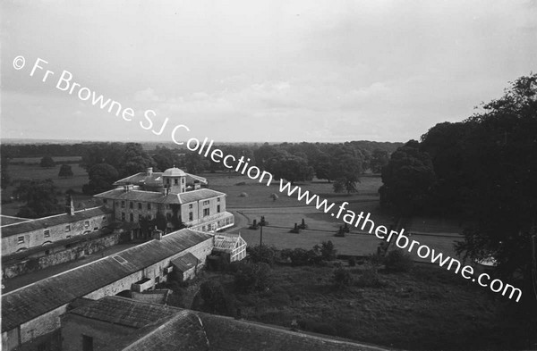 CORBALTON HALL  LOOKING DOWN FROM TOWER HOUSE AND GREAT COURTYARD WITH WALLED GARDEN